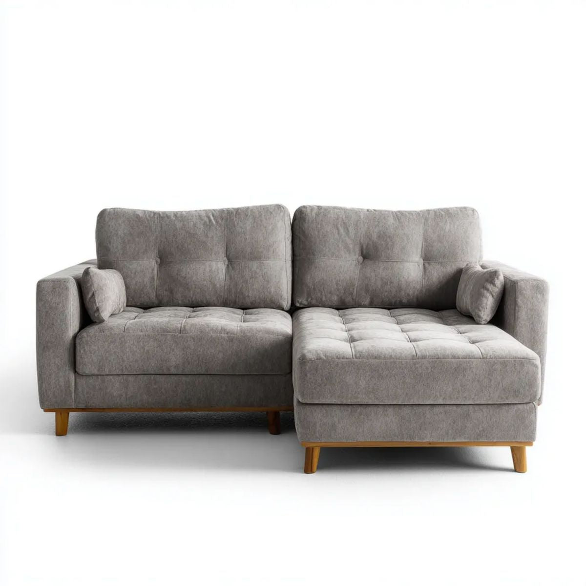 Sofa, Odwracalna sofa 3-osobowa poliestrowy szary 220 x 150 x 85 cm z szezlongiem