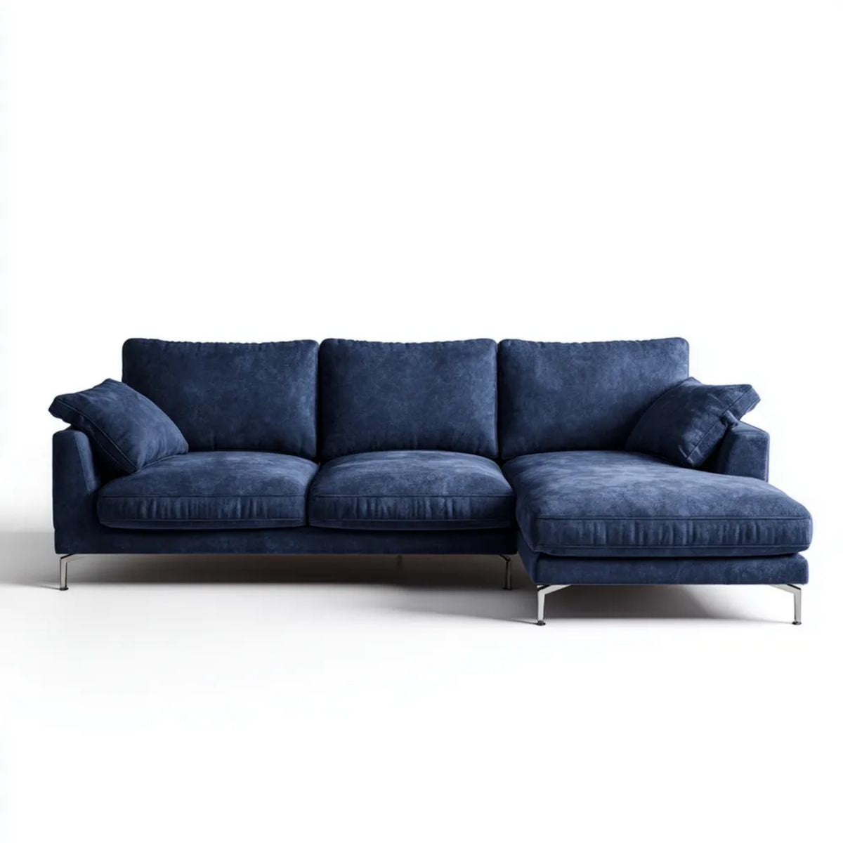Sofa, 3-osobowa w prawo narożnik sofa w niebieskim kolorze bursztynowym z szezlongiem 280 x 160 x 85 cm