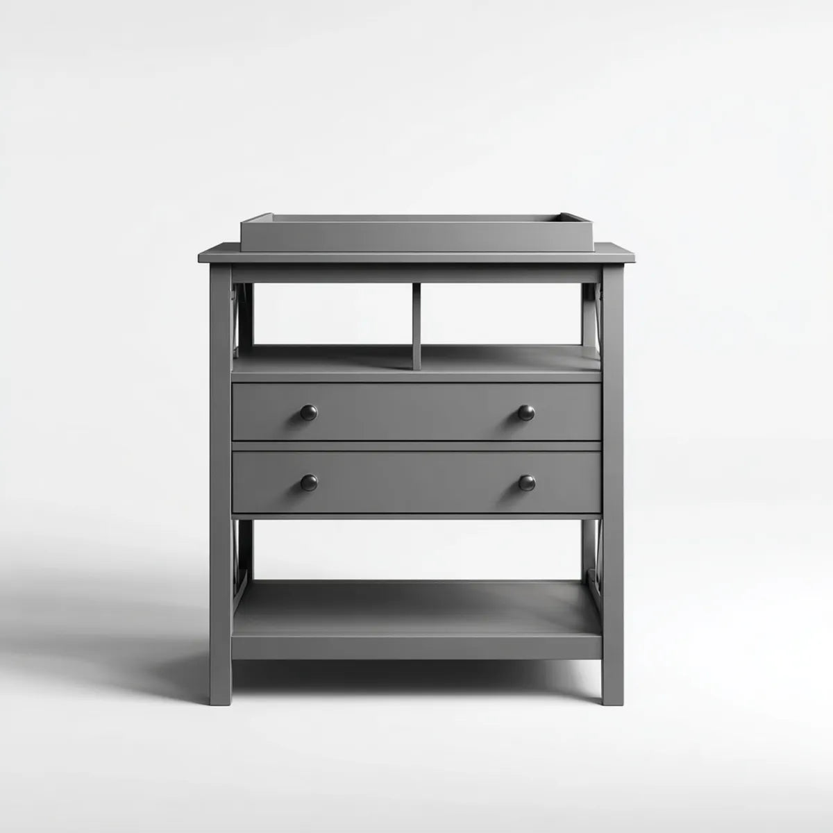 Komoda z przewijakiem, szara z 2 szufladami i 2 półkami z płyty MDF 81,3 x 50,8 x 99,1 cm