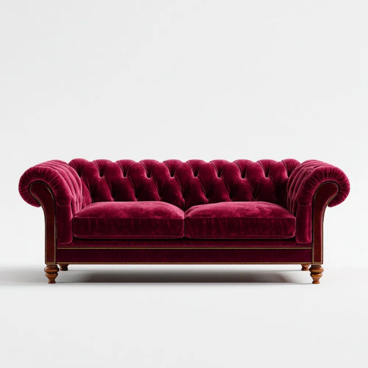 Sofa, Chesterfield Brighting 3 Seater Brithsoft in Brithburgundy Brittvelvet 220 x 95 x 78 cm