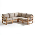Sofa, 4-osobowa drewniany beżowy sofa z poliestrowymi poduszkami, 210 x 210 x 75 cm
