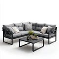 Sofa ogrodowa, 5-częściowa kanapa narożna na taras Czarna szary z pokrytą proszkiem stalową ramą i poduszką poliestrową 220 x B 220 x 78 cm