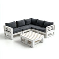 Sofa ogrodowa, 5-częściowy taras meble zestaw narożna kanapa z stolik kawowy biały antracyt lite drewno 210 x 210 cm