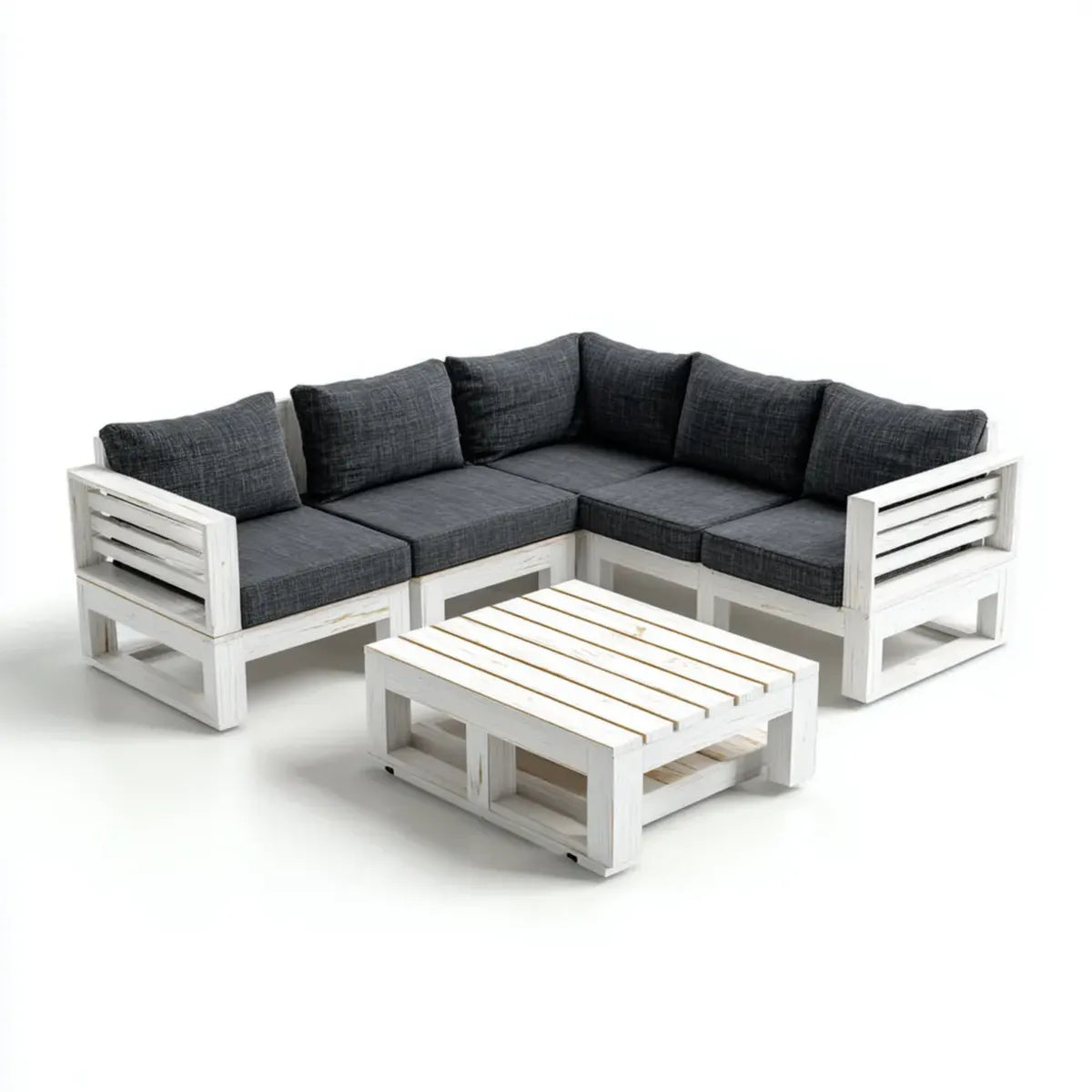 Sofa ogrodowa, 5-częściowy taras meble zestaw narożna kanapa z stolik kawowy biały antracyt lite drewno 210 x 210 cm