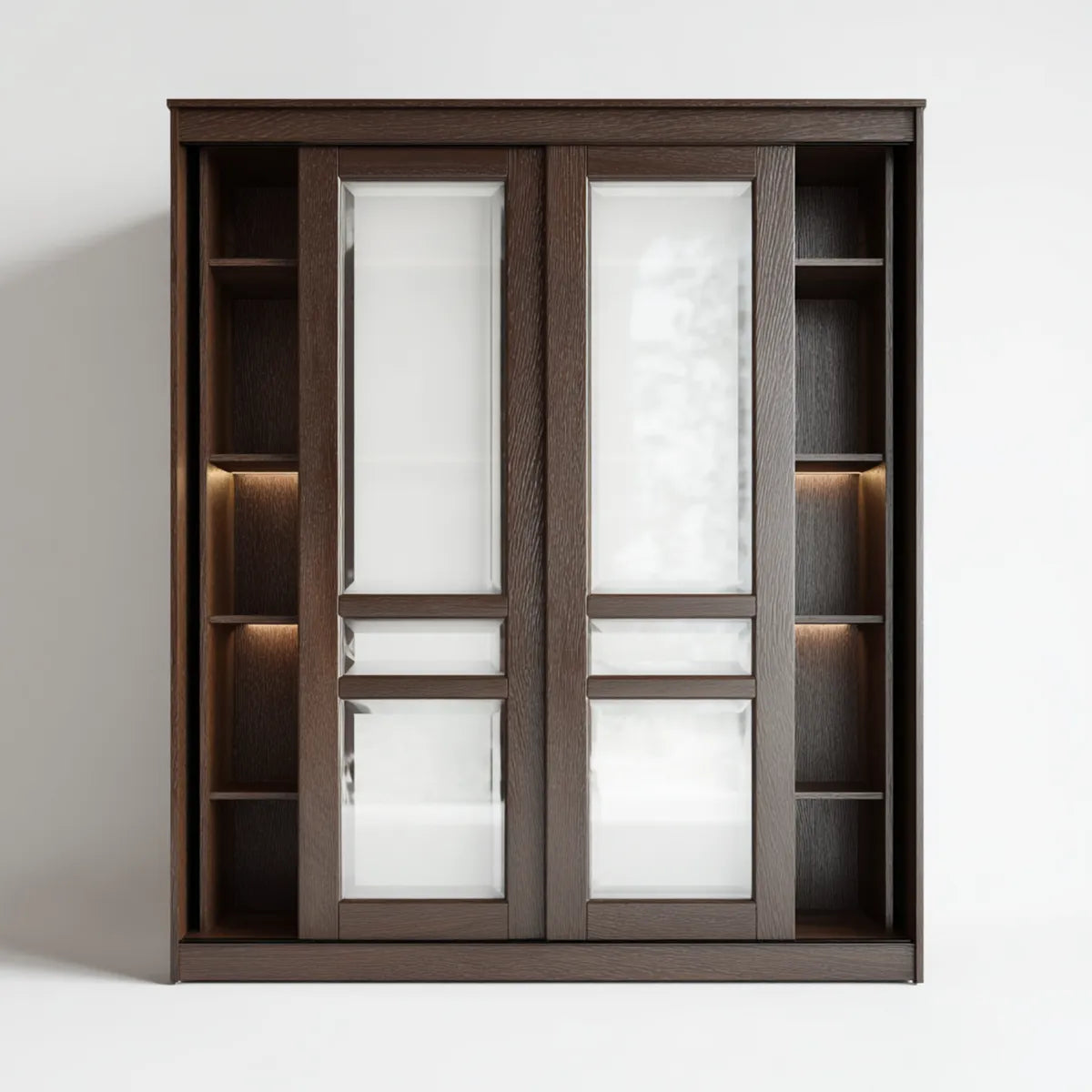 Szafa 2-drzwiowa przesuwne ciemnobrązowe 180 x 60 x 220 cm MDF z prostokątnymi lusterkami