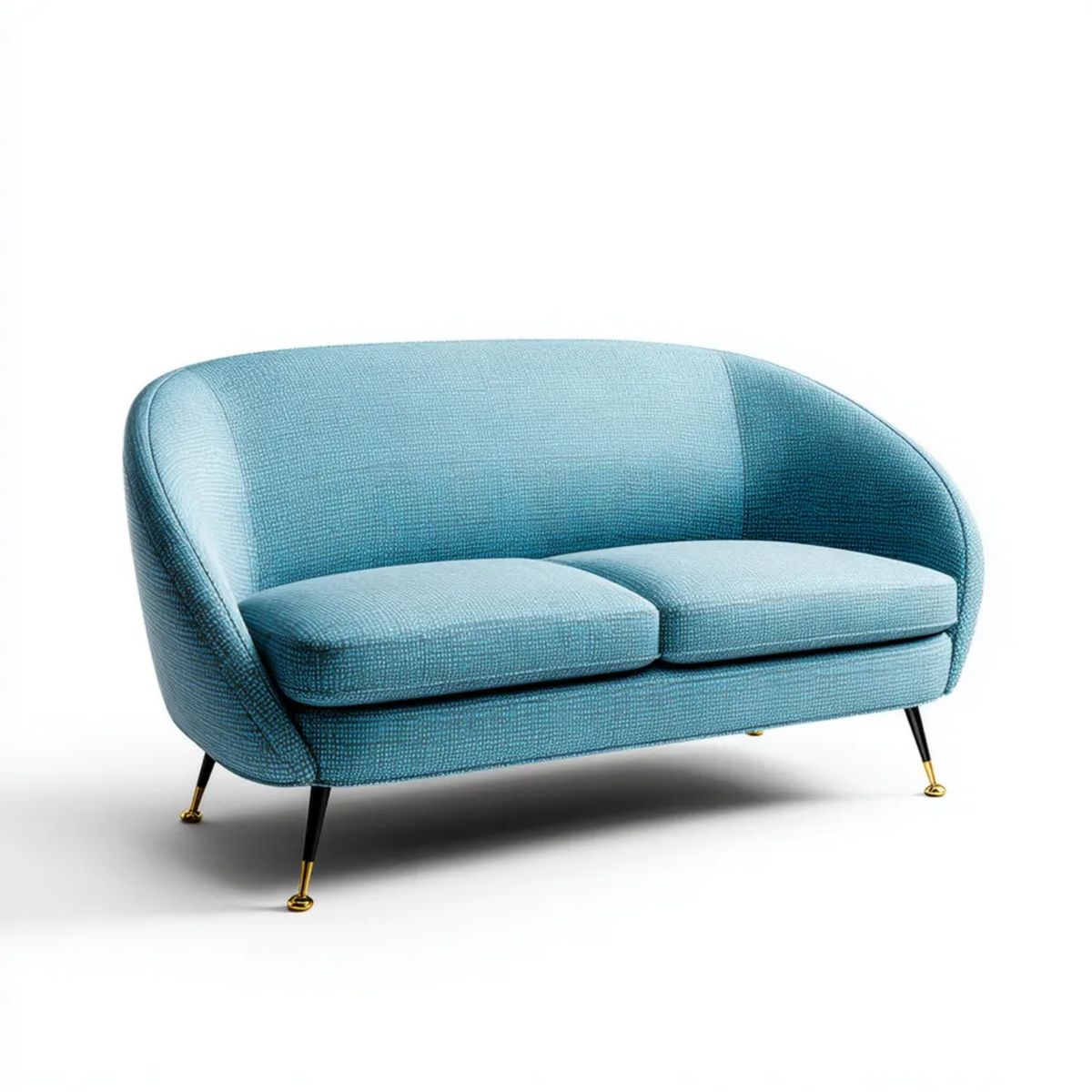Sofa, Niebieska sofa w poliestrze z metalową nogą, okrągła, kształt prostokątna, 150 x 82 x 78 cm