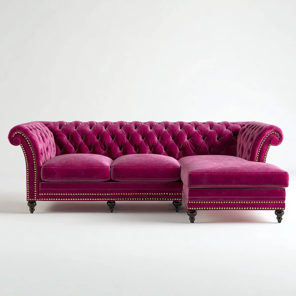Sofa, Kanapa narożna Chesterfield z Bordeaux 280 x 170 cm aksamitna Obicie z poliestrowego kształtu L