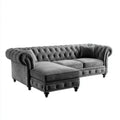 Sofa, Chesterfield 4 Sofa z lewym szezlongiem w poliestrze Belivelvet szary antracyt, 300 x 180 x 78 cm