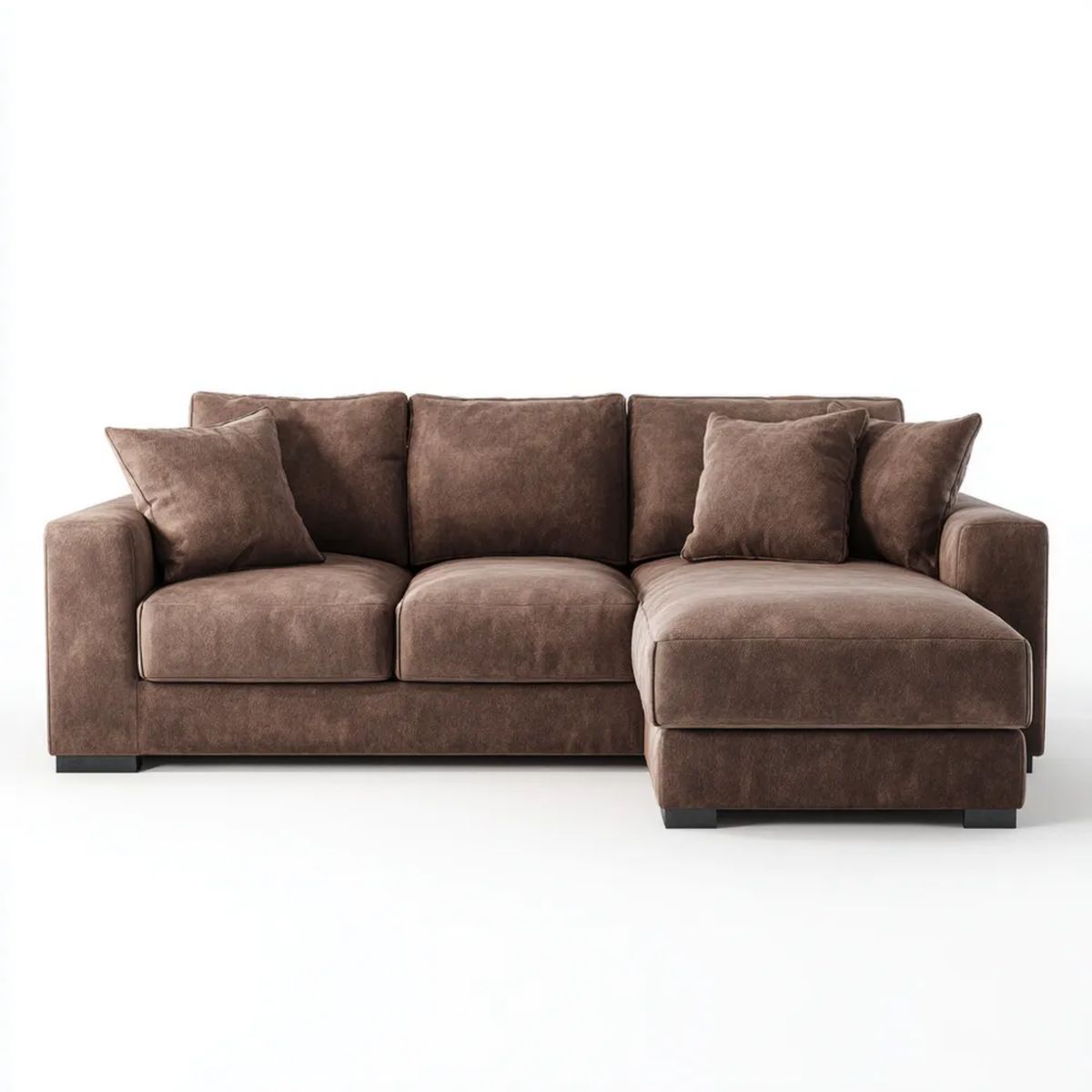 Sofa, 4 brązowa sofa z szezlongiem w mikrofibrze poliestrowym, 285 x 165 x 85 cm