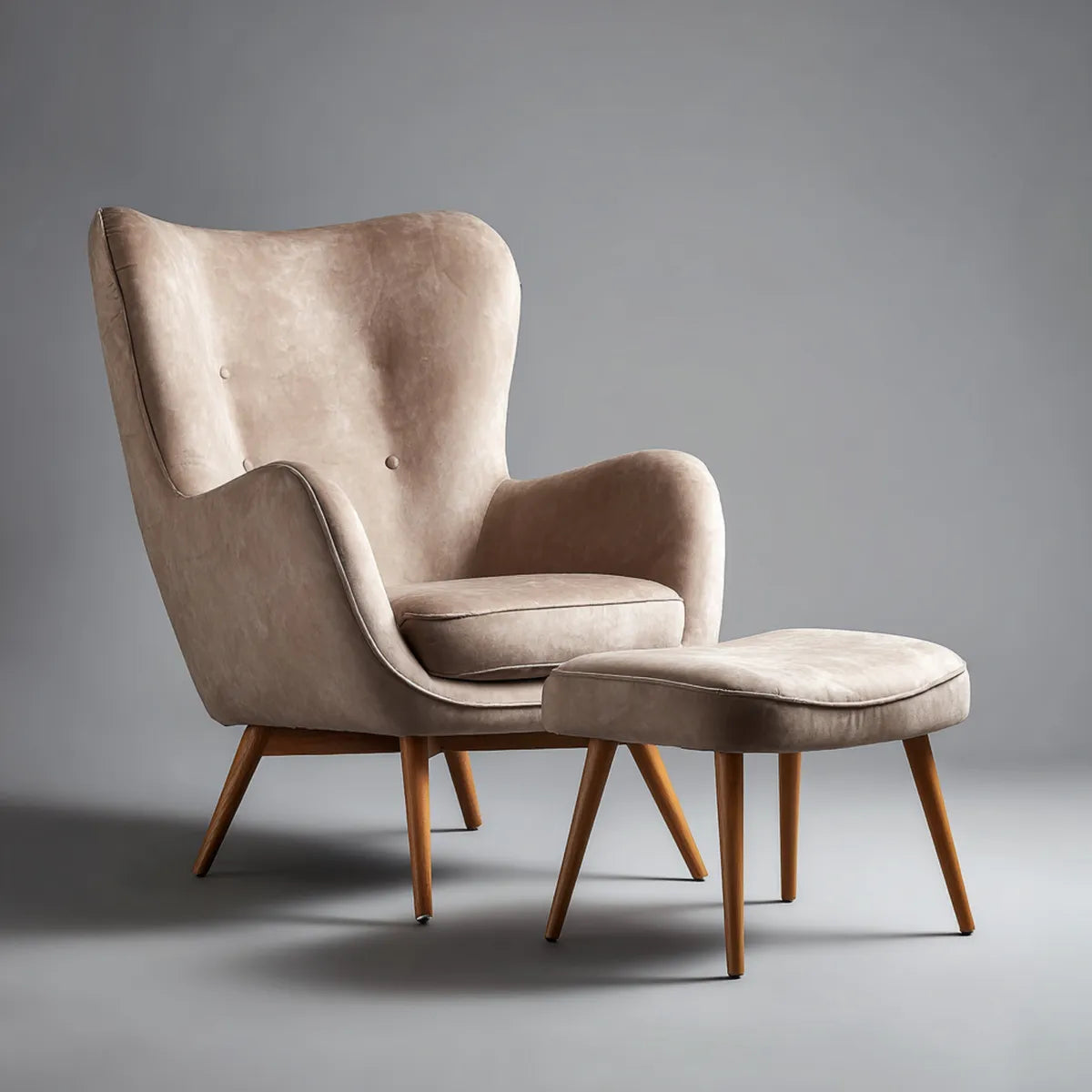 Fotel, Krzesło z podnóżkami Taupe w kształcie nóżki PU hevea otoczone kształtem 75 x 86 x 103 cm i 60 x 45 x 42 cm