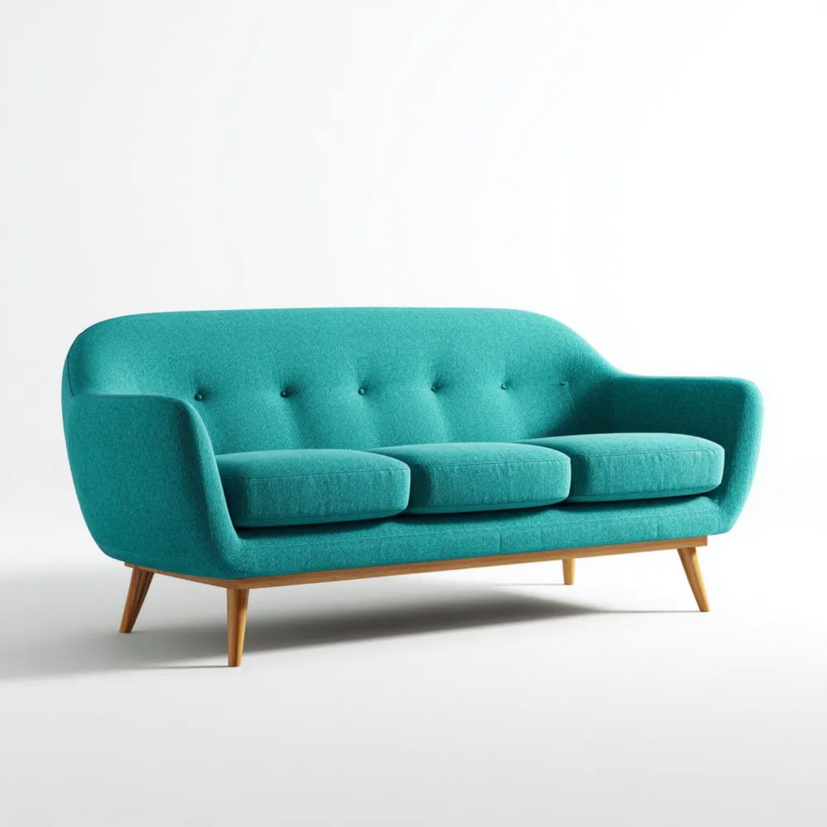 Sofa, Turkusowy 3-osobowa sofa w poliestrze z litego drewna nogi, 210 x 85 x 82 cm