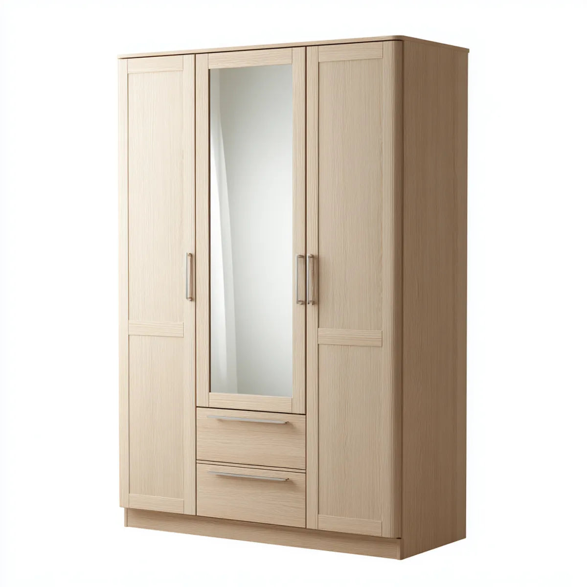Szafa 3-drzwiowa z lustrem i 2 szufladami Dach jasny 120 x 52 x 190 cm prostokątna płyta wiórowa
