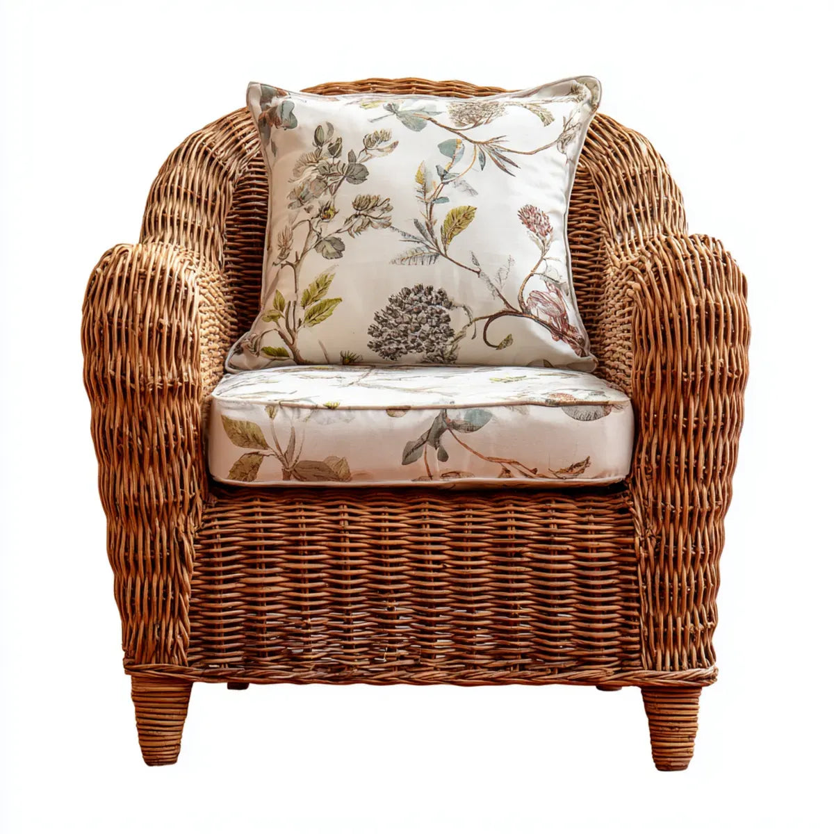 Fotel, Krzesło rattan naturalne brązowe z klockami kwiatowymi rattanu braid 80 x 75 x 95 cm
