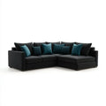 Sofa, 5 foteli sofa w czarnym poliestrze i olejek bursztynowy, w L, 280 x 210 x 85 cm