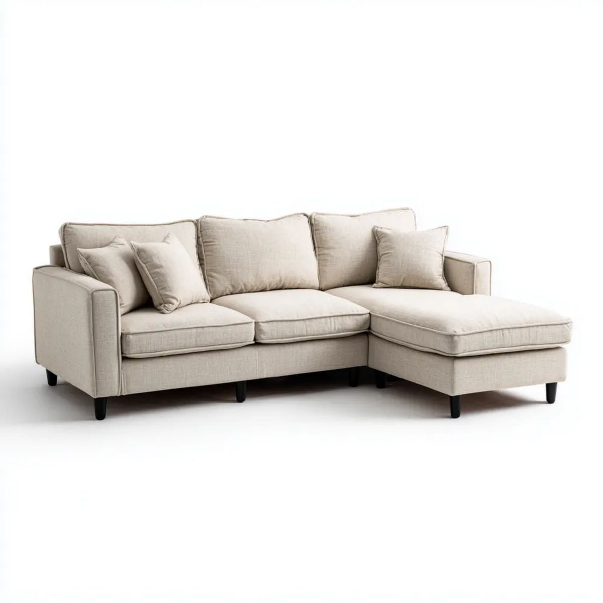 Sofa, 3-osobowa w kolorze beżowym z czarnym stopem, 250 x 160 x 85 cm