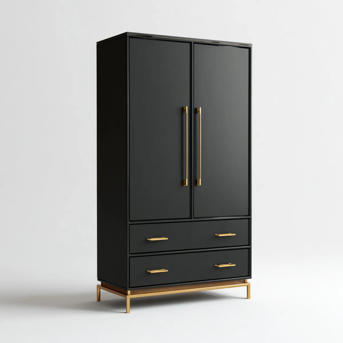 Szafa 2-drzwiowa z 2 szufladami czarne 90 x 45 x 180 cm w prostokątnym MDF