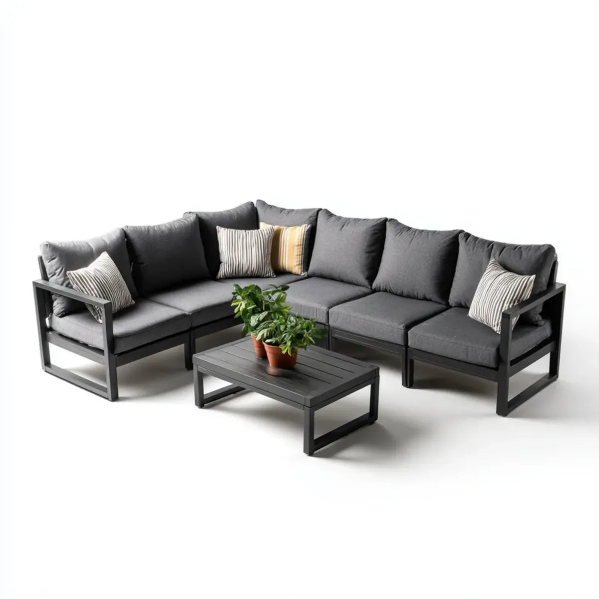 Sofa ogrodowa, Ogrodowy salon grupa siedzenia 4-częściowy grafit szary czarny aluminiowy poliester kształt litery 225 x 225 x 70 cm