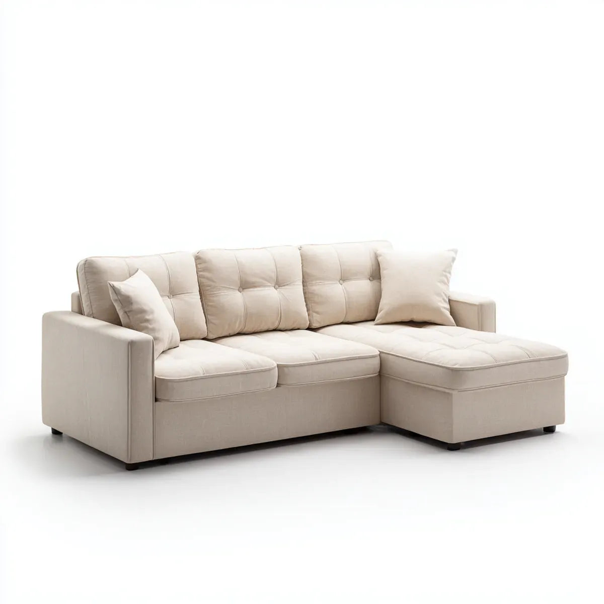 Sofa, Kanapa narożna z powrotem z prawej beżowej 240 x 160 x 85 cm pianki poliestrowej w kształcie litery L